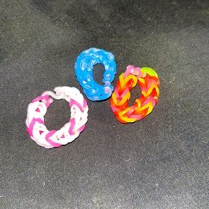 Blue,pink, and orange loom rings